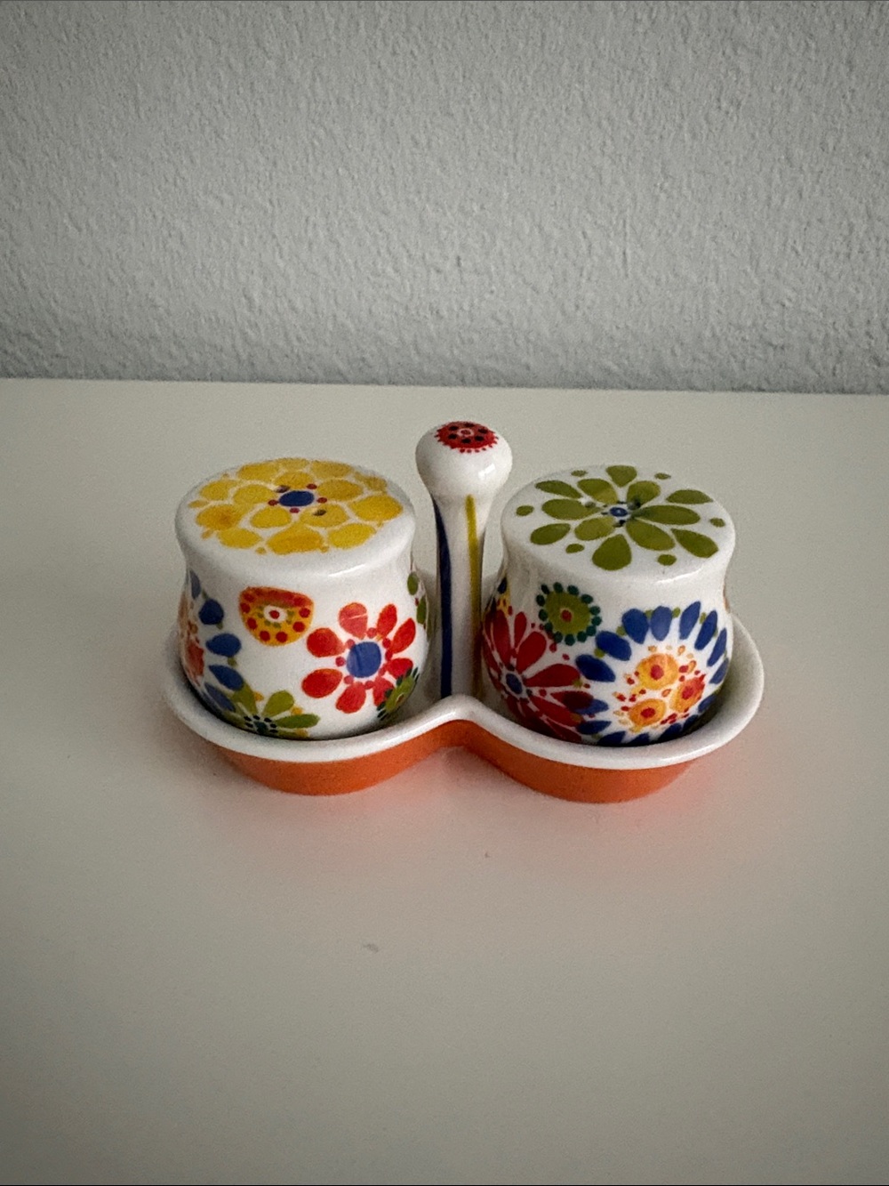 Anthropologie by Biscuit Floral Salt and Pepper Shaker Set with Caddy